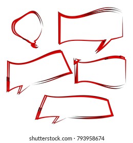 set of abstract red outline bubble speech quote box template isolated on white background