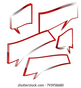 set of abstract red outline bubble speech quote box template isolated on white background
