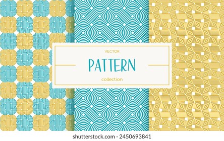 Set of abstract repeat pattern with geometric swirls in marine style