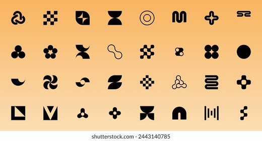 Set of abstract retro futuristic elements and shapes isolated on a white background. Y2K geometric shapes, forms, symbols for template, poster, banner, web, stickers.