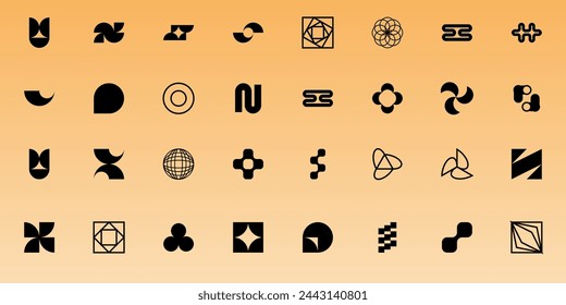Set of abstract retro futuristic elements and shapes isolated on a white background. Y2K geometric shapes, forms, symbols for template, poster, banner, web, stickers.