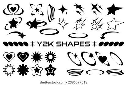 Set of abstract retro futuristic Y2K elements and shapes isolated on a white background. Y2K geometric shapes, forms, symbols for template, poster, banner, web, stickers.
