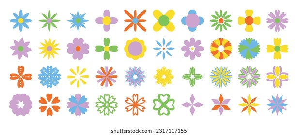 Set of abstract retro geometric shapes vector. Collection of contemporary figure, flower, botanical, sparkle, snowflake. Bauhaus Memphis design element perfect for banner, prints, stickers, decor.