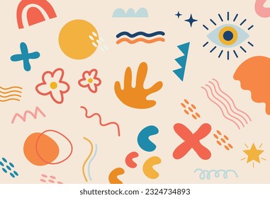 Conjunto de formas abstractas retro geométricas vectoriales. Colección de figuras contemporáneas, espumosas y floridas al estilo de los años 70. Bauhaus Memphis elemento de diseño perfecto para banner, impresiones, pegatinas, decoración