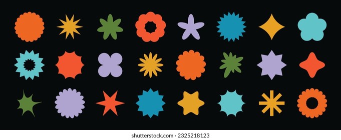 Conjunto de formas abstractas retro geométricas vectoriales. Colección de figuras contemporáneas, espumosas y floridas al estilo de los años 70. Bauhaus Memphis elemento de diseño perfecto para banner, impresiones, pegatinas, decoración