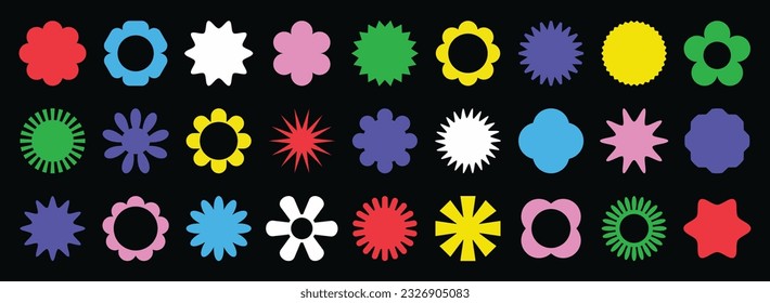 Set of abstract retro geometric shapes vector. Collection of contemporary figure, flower, botanical, sparkle, snowflake. Bauhaus Memphis design element perfect for banner, prints, stickers, decor