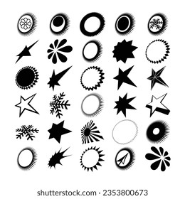 Set of abstract retro geometric shapes. Collection of contemporary figure, sparkle, starburst, quality mark, sunburst badges, retro stars. Modern elements swiss style figures stars flowers circles