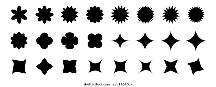 Set of abstract retro geometric shapes vector. Collection of contemporary figures, stars, flowers, sparkle, circle in 70s groovy style