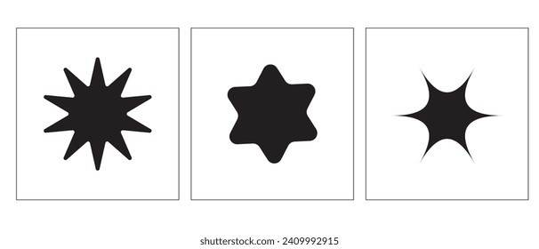 Set of abstract retro geometric shapes vector. Collection of contemporary figure, sparkle, circle, line in 70s groovy style. Bauhaus Memphis design element perfect for banner, prints, stickers, decor.