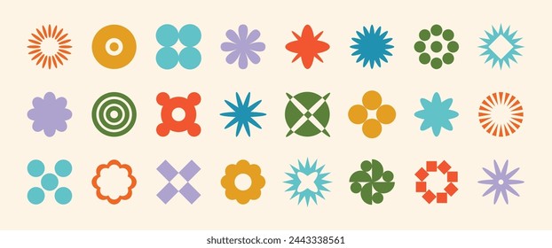 Set of abstract retro geometric shapes vector. Collection of contemporary figure in 70s groovy style. Memphis design element perfect for banner, print, sticker, decor. Set of y2k elements