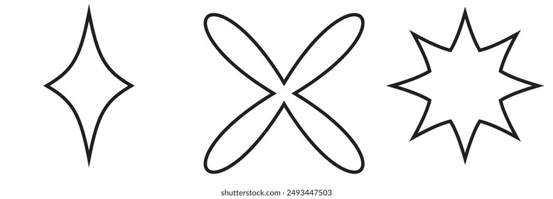 Set of abstract retro geometric shapes vector. Collection of contemporary figure, flower, pixel, square in 70s groovy style. Bauhaus Memphis design element perfect for banner, prints, stickers, decor.