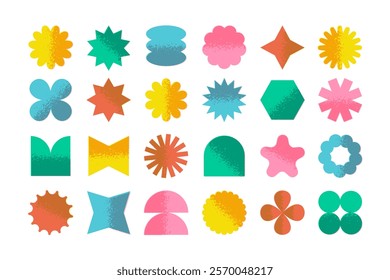 Set of abstract retro geometric shapes vector. Collection of contemporary figure, flower, sparkle, circle in 70s groovy style. Bauhaus Memphis design element perfect for banner, print, sticker, decor.