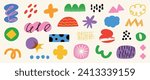 Set of abstract retro organic shapes vector. Collection of contemporary figure, cloud, flower, sparkle, mountain in funky groovy style. Cute hippie design element perfect for banner, print, stickers.