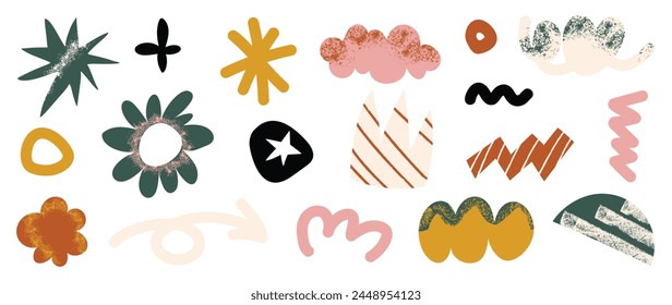 Set of abstract retro organic shapes vector. Collection of contemporary figure, cloud, flower, sparkle in funky groovy style. Cute hippie design element perfect for banner, print, stickers.