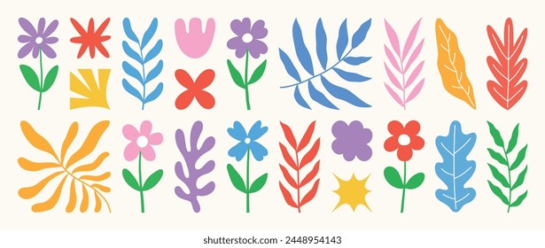 Set of abstract retro organic shapes vector. Collection of contemporary figure, flower, foliage in funky groovy style. Cute hippie design element perfect for banner, print, stickers.