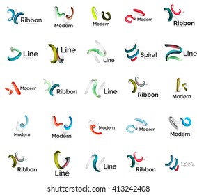 Set von abstrakten Schleifenlogo-Symbolen - mehrfarbige glänzende Welle, wirl, spiralförmig. Kurve Streifen-Form. Universelles Markenlogo für verschiedene Logotypen - Ideen und Markenidentität