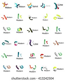 Set von abstrakten Schleifenlogo-Symbolen - mehrfarbige glänzende Welle, wirl, spiralförmig. Kurve Streifen-Form. Universelles Markenlogo für verschiedene Logotypen - Ideen und Markenidentität