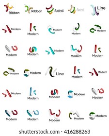 Conjunto de íconos abstractos del logotipo de la cinta: diseño multicolor brillante, giratorio, espiral. Forma de banda de curva. Universalmente varias marcas logotipo empresa emblema ideas y marca identidad empresarial