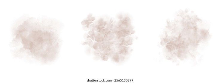 Set of abstract Rose Taupe watercolor water splash on a white background. Vector watercolor texture in Rose Taupe color. Ink paint brush stain. Rose Taupe splatters spot. Watercolor pastel splash