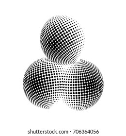 Set of abstract round 3d black sphere. Dotted spot vector design elements. Scientific and technical frame illustration. Objects isolated on a white background. Perfect for Logo, Banner, Icon.