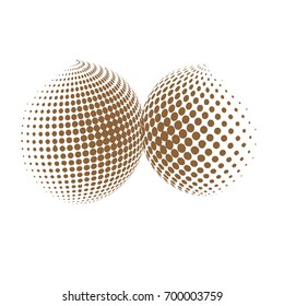 Set of abstract round 3d brown sphere. Dotted spot vector design elements. Scientific and technical frame illustration. Objects isolated on a white background. Perfect for Logo, Banner, Icon.