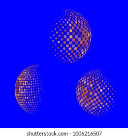 Set of abstract round 3d colorful sphere. Dotted spot vector design elements. Scientific and technical frame illustration. Objects isolated on a blue background. Perfect for Logo, Banner, Icon.