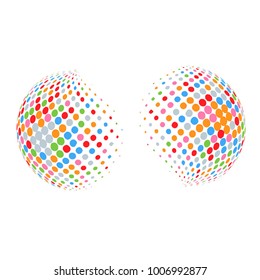 Set of abstract round 3d colorful sphere. Dotted spot vector design elements. Scientific and technical frame illustration. Objects isolated on a white background. Perfect for Logo, Banner, Icon.