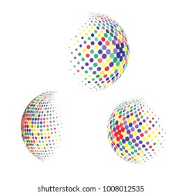 Set of abstract round 3d colorful sphere. Dotted spot vector design elements. Scientific and technical frame illustration. Objects isolated on a white background. Perfect for Logo, Banner, Icon.