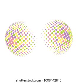 Set of abstract round 3d colorful sphere. Dotted spot vector design elements. Scientific and technical frame illustration. Objects isolated on a white background. Perfect for Logo, Banner, Icon.