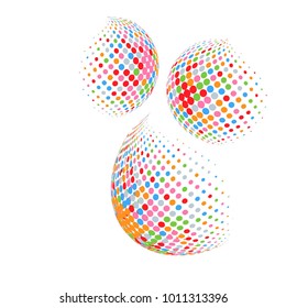 Set of abstract round 3d colorful sphere. Dotted spot vector design elements. Scientific and technical frame illustration. Objects isolated on a white background. Perfect for Logo, Banner, Icon.