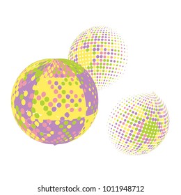 Set of abstract round 3d colorful sphere. Dotted spot vector design elements. Scientific and technical frame illustration. Objects isolated on a white background. Perfect for Logo, Banner, Icon.