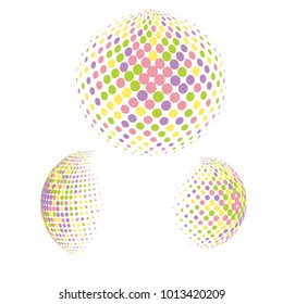 Set of abstract round 3d colorful sphere. Dotted spot vector design elements. Scientific and technical frame illustration. Objects isolated on a white background. Perfect for Logo, Banner, Icon.