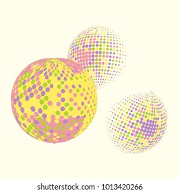 Set of abstract round 3d colorful sphere. Dotted spot vector design elements. Scientific and technical frame illustration. Objects isolated on a white background. Perfect for Logo, Banner, Icon.