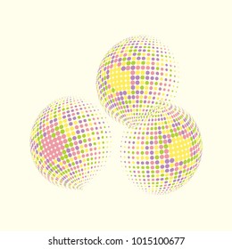 Set of abstract round 3d colorful sphere. Dotted spot vector design elements. Scientific and technical frame illustration. Objects isolated on a white background. Perfect for Logo, Banner, Icon.