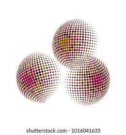 Set of abstract round 3d colorful sphere. Dotted spot vector design elements. Scientific and technical frame illustration. Objects isolated on a white background. Perfect for Logo, Banner, Icon.