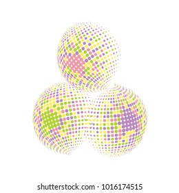 Set of abstract round 3d colorful sphere. Dotted spot vector design elements. Scientific and technical frame illustration. Objects isolated on a white background. Perfect for Logo, Banner, Icon.