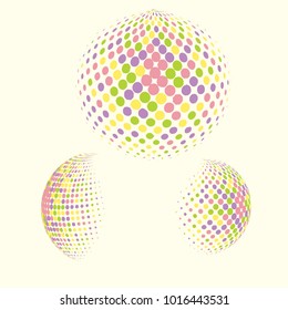 Set of abstract round 3d colorful sphere. Dotted spot vector design elements. Scientific and technical frame illustration. Objects isolated on a white background. Perfect for Logo, Banner, Icon.