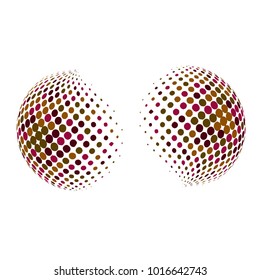 Set of abstract round 3d colorful sphere. Dotted spot vector design elements. Scientific and technical frame illustration. Objects isolated on a white background. Perfect for Logo, Banner, Icon.
