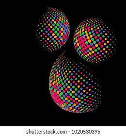 Set of abstract round 3d colorful sphere. Dotted spot vector design elements. Scientific and technical frame illustration. Objects isolated on a white background. Perfect for Logo, Banner, Icon.