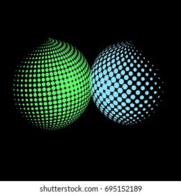 Set of abstract round 3d colorful sphere. Dotted spot vector design elements. Scientific and technical frame illustration. Objects isolated on a white background. Perfect for Logo, Banner, Icon.