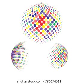 Set of abstract round 3d colorful sphere. Dotted spot vector design elements. Scientific and technical frame illustration. Objects isolated on a white background. Perfect for Logo, Banner, Icon.