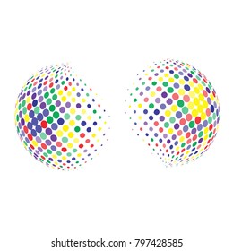 Set of abstract round 3d colorful sphere. Dotted spot vector design elements. Scientific and technical frame illustration. Objects isolated on a white background. Perfect for Logo, Banner, Icon.