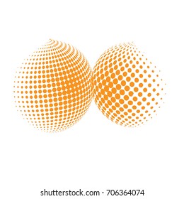 Set of abstract round 3d golden sphere. Dotted spot vector design elements. Scientific and technical frame illustration. Objects isolated on a white background. Perfect for Logo, Banner, Icon.