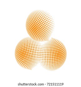 Set of abstract round 3d golden sphere. Dotted spot vector design elements. Scientific and technical frame illustration. Objects isolated on a white background. Perfect for Logo, Banner, Icon.