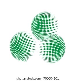 Set of abstract round 3d green sphere. Dotted spot vector design elements. Scientific and technical frame illustration. Objects isolated on a white background. Perfect for Logo, Banner, Icon.