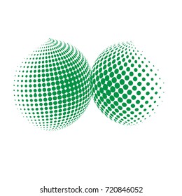 Set of abstract round 3d green sphere. Dotted spot vector design elements. Scientific and technical frame illustration. Objects isolated on a white background. Perfect for Logo, Banner, Icon.