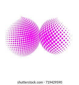 Set of abstract round 3d pink sphere. Dotted spot vector design elements. Scientific and technical frame illustration. Objects isolated on a white background. Perfect for Logo, Banner, Icon.