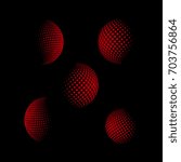 Set of abstract round 3d red sphere. Dotted spot vector design elements. Scientific and technical frame illustration. Objects isolated on a dark background. Perfect for Logo, Banner, Icon.