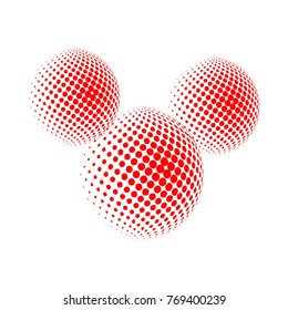 Set of abstract round 3d red sphere. Dotted spot vector design elements. Scientific and technical frame illustration. Objects isolated on a white background. Perfect for Logo, Banner, Icon.