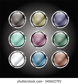 A set of abstract round backgrounds in a silver frame, with space for your text. Vector illustration. 